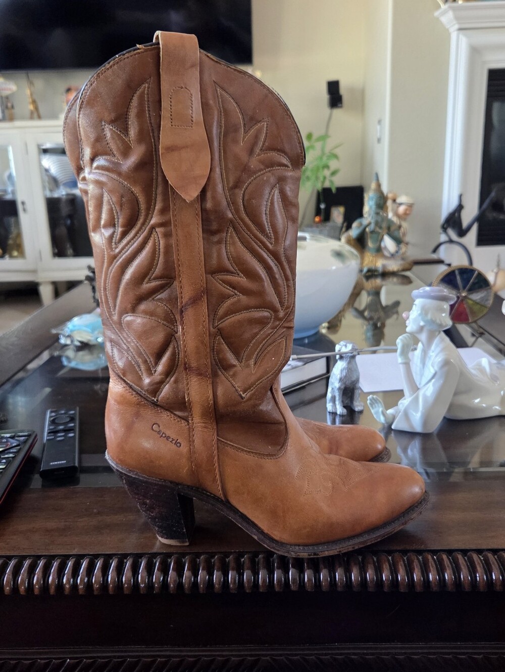 Capezio Tan Leather Womens Cowboy Heeled Boots